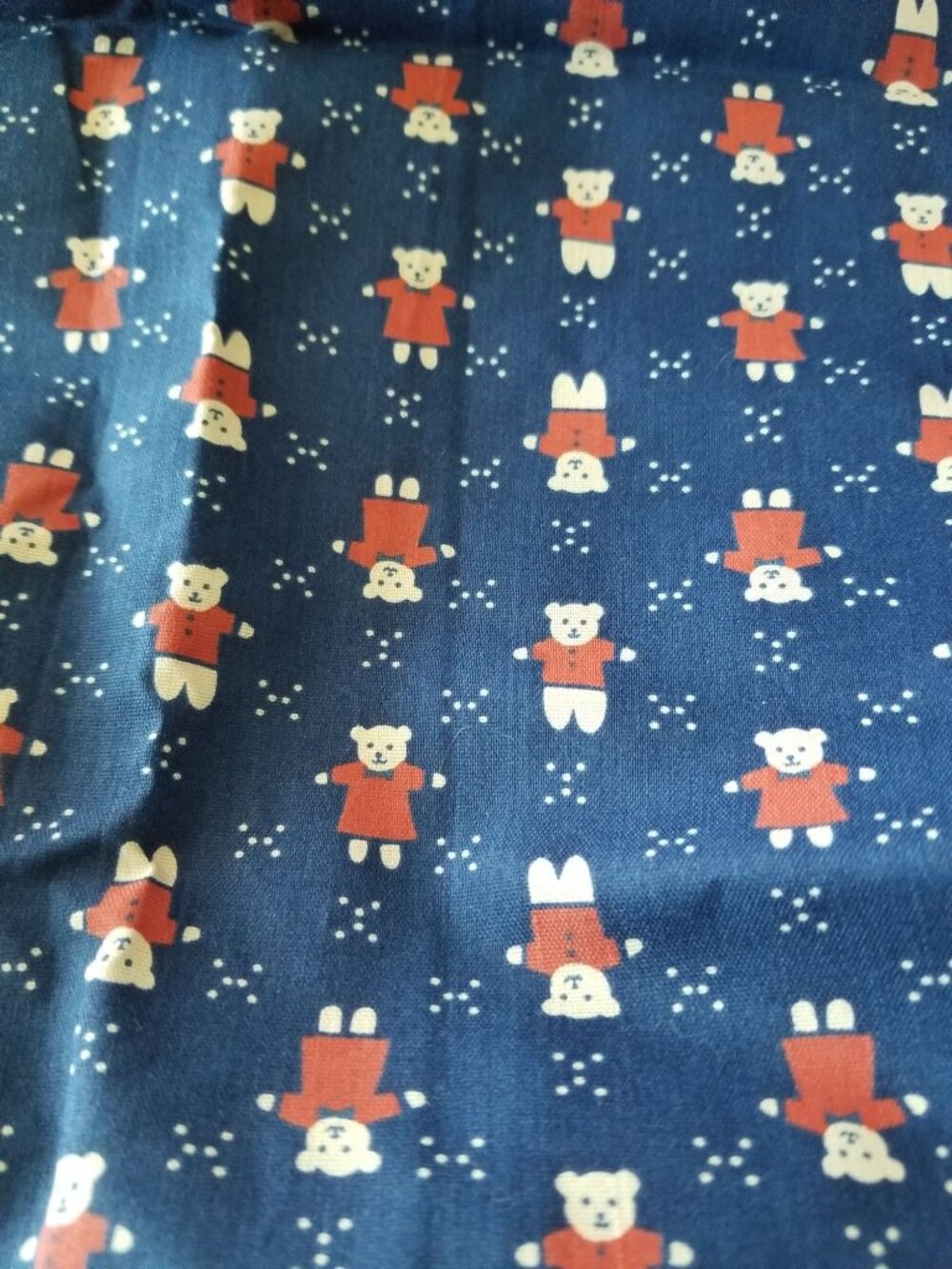 Material Blue Teddy Bears Red Shirts  Cotton Blend  1 yard  Craft Clothing fabri